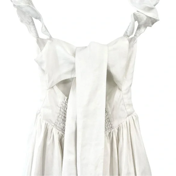 Reformation Vecchio Linen Dress - White Fitted Bodice Tie Back Maxi Dress sz 0